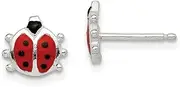 [JewelryWeb] 925 Sterling Silver Polished Enamel Ladybug Teen Post Earrings 8x9mm Wide