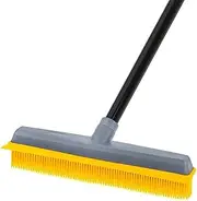 Rubber Floor Brushes, Artificial Grass Cleaner Brush with 150 CM Long Handle,Indoor Broom with Squeegee Edge for Carpet Pet Hair Sweeping,Push Broom for Hardwood Vinyl Yard Outdoor Floor Cleaning