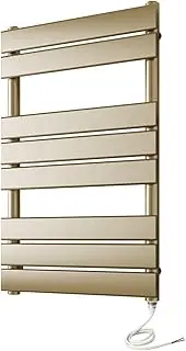 Greened House Richmond Electric Heated Towel Rail Brushed Brass Flat Panel Bathroom Radiator (500mm W x 800mm H)
