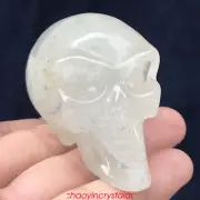 0.28LB Natural Clear Quartz Aliens Skull Quartz Crystal Hand Carved Reiki XK546
