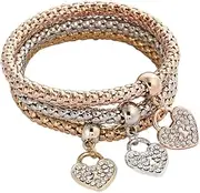 [COMVIP] Alloy Elastic Chain Multilayer Rhinestone Bangle Jewelry Set 3pcs Heart