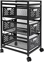 Office Vertical File Cabinet with 3 Drawers, Mesh Storage Drawer Cart with Lock on Wheels, Printer Stand Filing Cabinet for A4, Letter Sized Document with Durable Steel Construction, Black