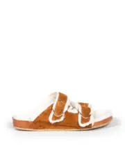 Brown Suede Shearling Lined Slides