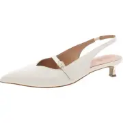 Naturalizer Womens White Buckle Slingback Heels 10 Wide (C,D,W) BHFO 3537