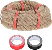 sourcing map Jute Rope 1.2 Inch x 10ft, Heavy Natural Thick Twisted Rope with 2 Roll Tapes for Crafts Railing Docks Tug of War Swing Nautical Landscaping