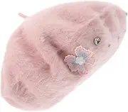 [GLSTOY] Bow Beret Beret Hat French Hats for Women Pink Faux Wool