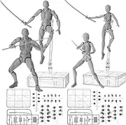 Meooeck 4 Sets Action Figures PVC Body Artists Model posable Drawing Mannequin for Painting, Sketching, Collection Gifts, Home Office Desk Decoration(Gray)