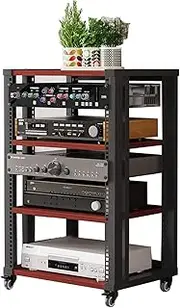 Record Player Stand 4 Tier Wooden Shelves with Height Adjustable Wooden Shelves for Av Amp/Turntable/Skybox/Printer(Red Teak)