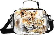 Watercolor Lion Cute Insulated Lunch Box for Women Men - Ideal for Work, Picnics - Includes Adjustable Shoulder Strap