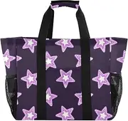 [sanluoli] Large Tote Bag Foldable Beach Bags Sandproof with Handles Tote For Car, Pink Fake Sequin Stars, 1 size