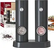 CIRCLE JOY Electric Salt and Pepper Grinder Set Battery Operated Spice Mills with Storage Base, White LED Light and Adjustable Coarseness, Black