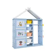 Costway Kids Wardrobe Portable Clothes Closet Armoire Toy Storage Cabinet Organizer Children Furniture, Blue