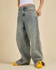 [Worship Supplies] Worship Supplies Women's Messenger Bag Baggy Split Jeans in Corrosive Bleach Denim Size 4 4 Corrosive Bleach Denim