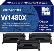 MFP4101fdw Compatible Toner Cartridge High Yield W1480X 148X Black High Capacity Toner with Chip for HP 4001n 4001dn 4001dwe 4001dw MFP4101fdn 4101fdw Printers,W1480X Black-3PC