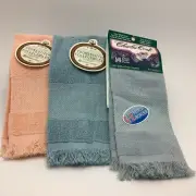 Charles Craft 2- Blue 1- Peach, 14 Ct Cross Stitch Fingertip Towels Set Of 3