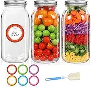 Mcupper 3 Pack Wide Mouth Mason Jars 64 oz, Half Gallon Mason Jars, Large Canning Jars with Lids and Bands for Canning & Storing, Labels & Brusher Included