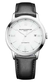 Baume & Mercier Classima Automatic Leather Strap Watch, 42mm in White/black at Nordstrom One Size