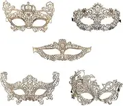iMapo Masquerade Masks 5 Pack, Sexy Women Girl Lace Eye Mask, Opera Halloween Dancing Evening Party Elegant Mardi Gras Lady Eye Mask - Gold