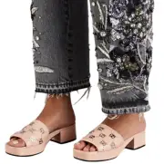 NEW Gucci Janaya Interlocking G Studs Open Toe Slide Sandal Pink Women Size 39.5