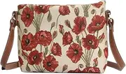 [Signare] Tapestry Red and White Women's Mini Satchel Cross-body Purse Bag Small Shoulder Bag with Poppy Flower (XB02-POP)