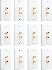 Justivana 12 Pack Single Gang 1.0 Speaker Wire Wall Plate (Banana Plug Wall Plate) for 1 Speaker, White