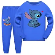 Kids Stitch Theme Pajamas Pjs Set Nightwear Boys Girls Long Sleeve Pullover Top Pants Sleepwear Dark Blue 11-12 Years