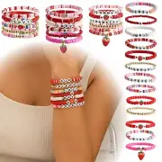 Bohemian Bracelet Women Cute Strawberry Beaded Bracelet Letter Beaded Stretch