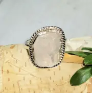 Natural Raw Rose Quartz Rough Cut .925 Sterling Silver Ring Size 9 6gr CA16