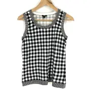 Talbots Sweater Tank Top Size XS Black White Gingham Check Knit Sleeveless Crew