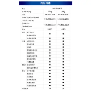 Panasonic 國際 NA-V160MW-W 16KG 洗脫滾筒洗衣機 贈 購物車+全家商品卡1000