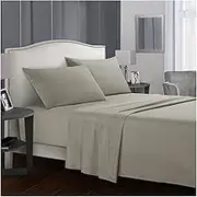 4 in 1 Solid Color Sheet Set Fitted Bed Sheet Pillowcases Flat Bed Sheet Bedclothes Coverlet (No Filler/Quilt Cover Inside)(Khaki,4pcs Queen)