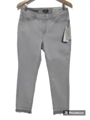 Sz 10P $134 NWT NYDJ Not Your Daughters Jeans Alina Fringe Ankle Grey Pants Slim