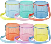 Mesh Pool Bag - Kids Shell Collecting Bag | 6 Pack Waterproof Zipper Boho Foldable Lightweight Swimming Toys Pouch For Market Grocery School Surfing