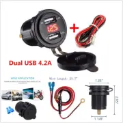4.2A Dual USB Charger Socket Red LED Voltmeter for 12V-24V Car Truck Motorcycle (for: Smart)