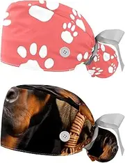 [YTYVAGT] 2-Pc,Nurse Scrub Caps,Scrub Hats with Buttons and Cotton Sweatband,Animal Paw Print Pattern Wild Animal