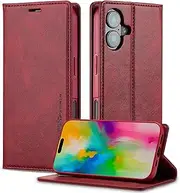 GoshukunTech Wallet Case for iPhone 16 Plus,for iPhone 16 Plus Leather Flip Case with RFID Blocking Card Holders Stand Feature Cash Pocket Magnetic Cover[Wine red]