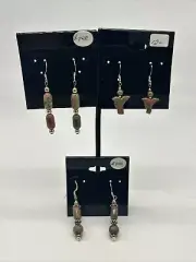 VTG Unakite Stone Native Birds and Towers Artisan Dangle Drop Earrings - NICE!