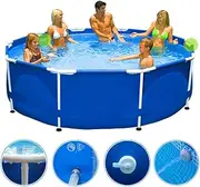 Round Frame Swimming Pool with Filter Pump/Above Ground Pool Pond Foldable Children Paddling Pools, 366 * 76cm(12 * 2.5ft)