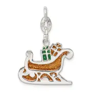 Sterling Silver Enameled Santa'S Sled Charm