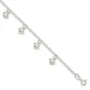 Sterling Silver 9Inch Plus 1In Ext Polished Puffed Heart Anklet