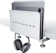 SAPESEHE Hanging Desk Organizer, with 2 Under Desk Hooks, Under Desk Laptop Mount, 22lb Load Capacity, Desk Side Storage, Laptop Accessories for Office [White]