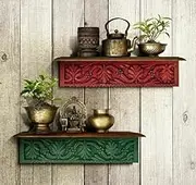 Blackperlcrafts by Wooden Shelf/Wooden Shelve/Flower Shelf/Wall hangings/Wall Shelf/Floating Shelves/Unique Hand Carved Wall Shelf