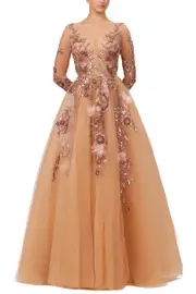 [O'BLANC] LONG SLEEVE A LINE BALL GOWN US 6 PURPLE