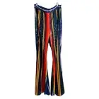 Lucky & Blessed Women's Black Multi Striped Sequin Flare Pants Select Size