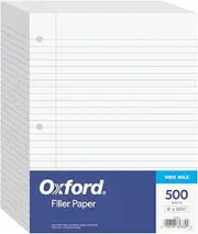 Oxford Filler Paper, 8 x 10-1/2 Inch Wide Ruled Paper, 3 Hole Punch, Loose Leaf Notebook Paper for 3 Ring Binders, 500 Sheets (62330), White