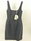 Sara Battaglia Plunge Neck Black Button Front Dress Size 40