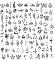 Heatunk 100 PCS Wholesale Bulk Lots Tibetan Silver Metal Charms for Jewelry Making and Crafting - Mixed Smooth Silver Charms Pendants for DIY Necklaces and Bracelets