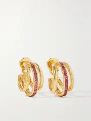 [Pacharee] Pacharee - Gold-plated Tourmaline Hoop Earrings - Pink - One size One size Pink