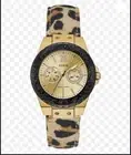 GUESS GW0081L1 Gold Tone Leopard Print Leather Band Watch Sexy Two Eye NWT $125
