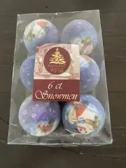 Enchanted Forest Glitter Ball Ornaments W/Snowman & Girl Motif Set Of 6